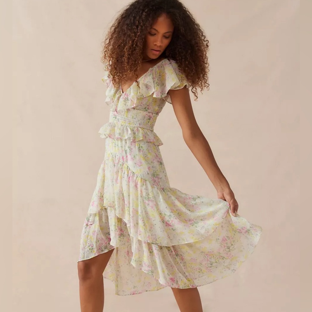 En Saison Bien Ruffle Floral Midi Dress